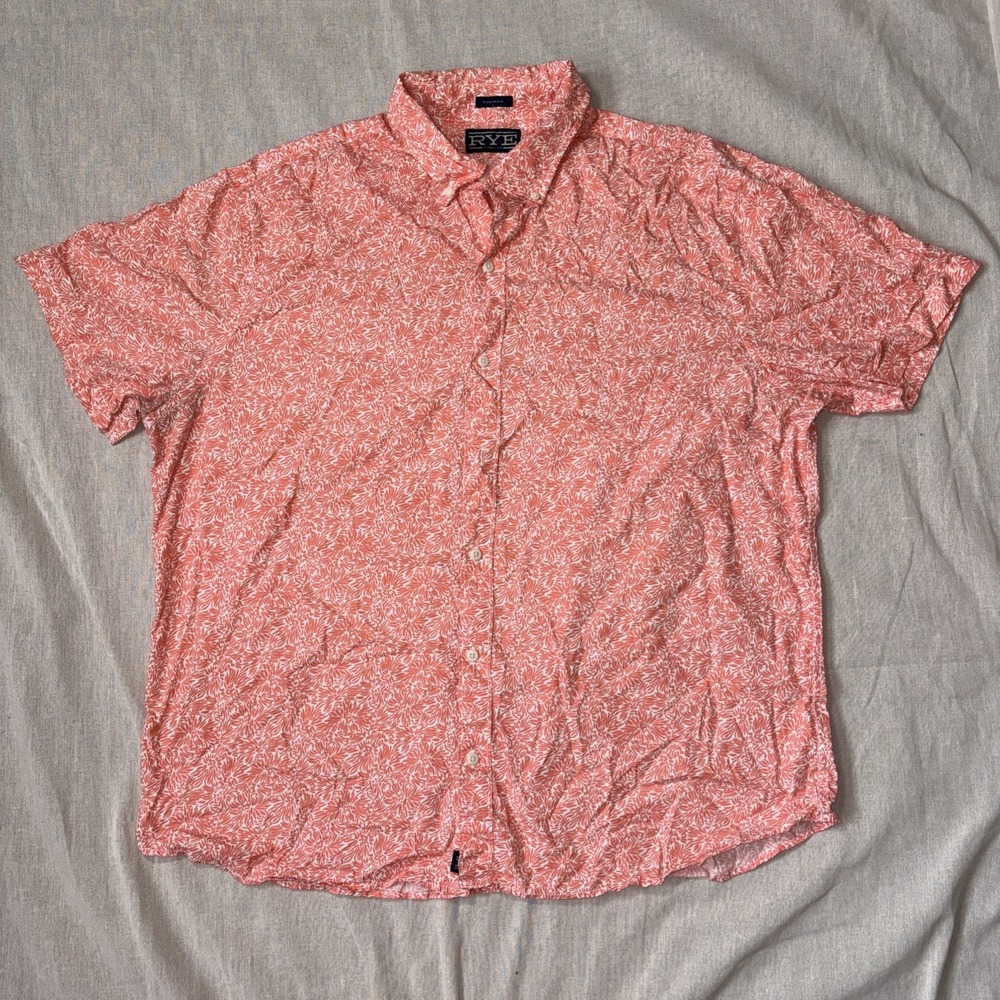 Hawker Rye Mens 100% Cotton Short Sleeve Button Down Shirt Coral Orange Size XXL